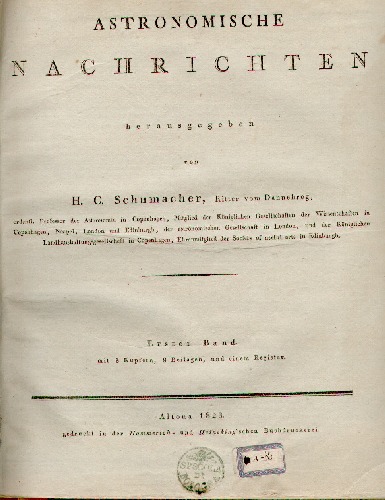 [Astron.Nachr. Frontespizio del primo volume]